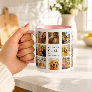 Mug Mère retriever doré maman photo collage rose