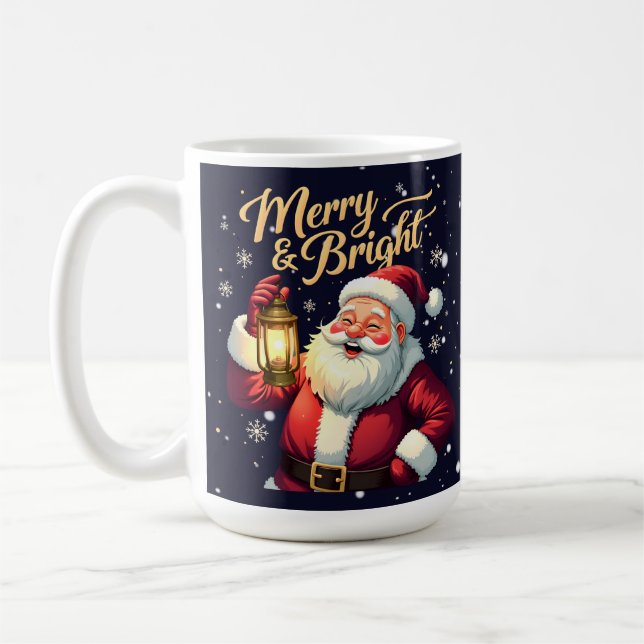 Mug Merry Bright Santa Holding Lantern Illustration (Gauche)