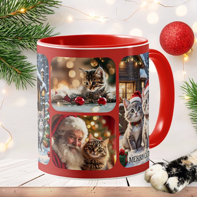 Mug Merry Catmas Photo Collage Christmas (Mug featuring a collage of cats in a festive Christmas scene. Great as a gift for a crazy cat lady!)