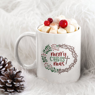 Mug Merry CHRISTmas Christian Scripture Wreath 11oz