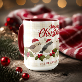 Mug Merry Christmas Cute Embroidaried Birds Name