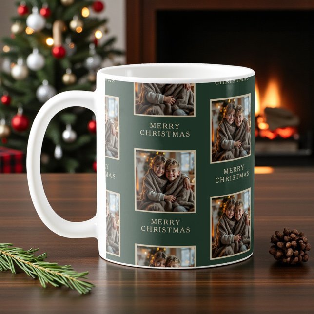 Mug Merry Christmas Green Photo Holiday (Créateur téléchargé)