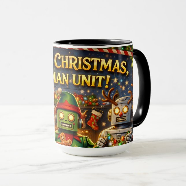 Mug Merry Christmas human unit funny robot holiday to  (Devant droit)