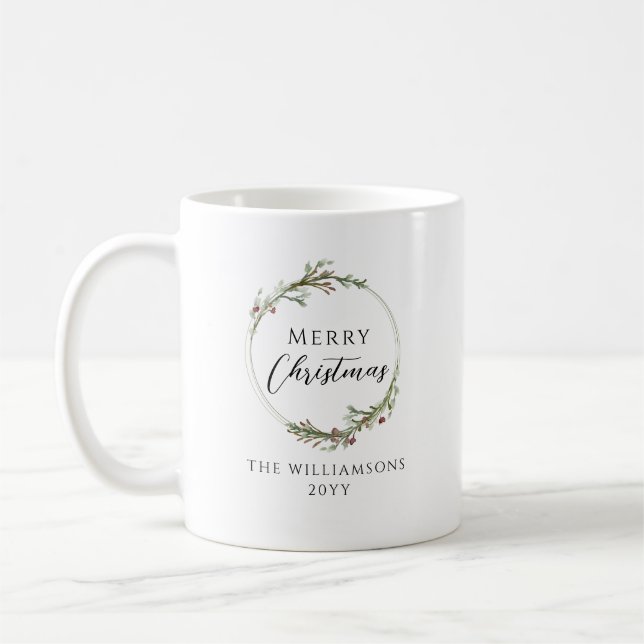 Mug Merry Christmas Minimalist Family Name Wreath (Gauche)