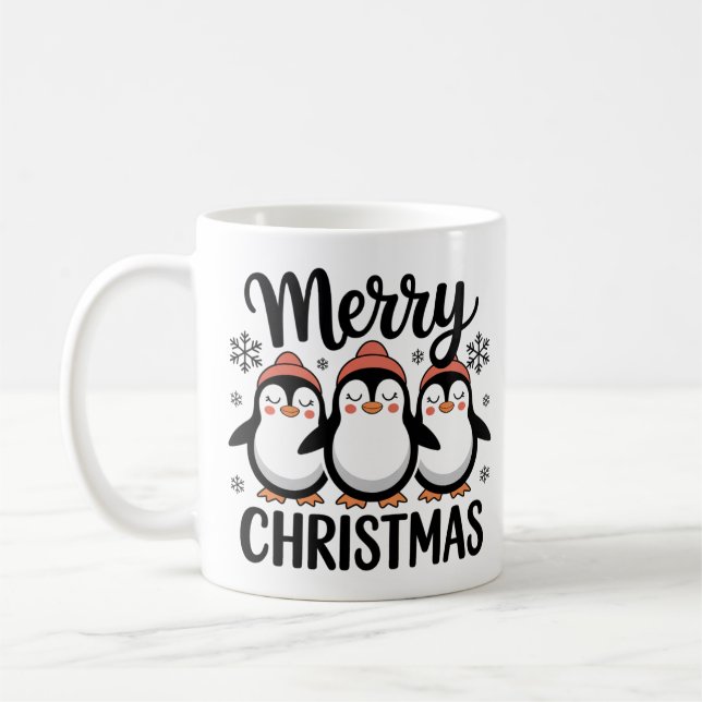 Mug Merry Christmas Penguin Mug, Cute Holiday Coffee  (Gauche)