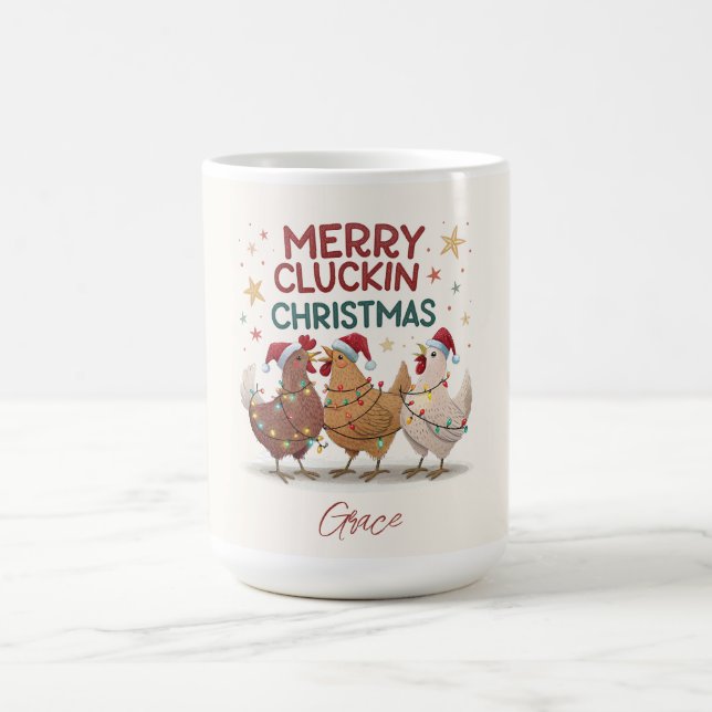 Mug Merry Cluckin Christmas Chickens Personalized (Centre)