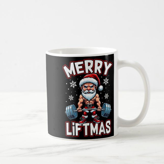 Mug Merry Liftmas Funny Santa Claus Workout Gym Fitnes (Droite)