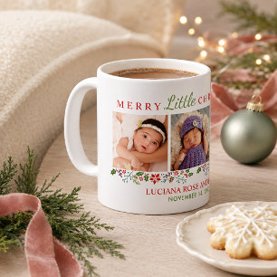 Mug Merry Little Christmas Newborn Baby Girl Photo