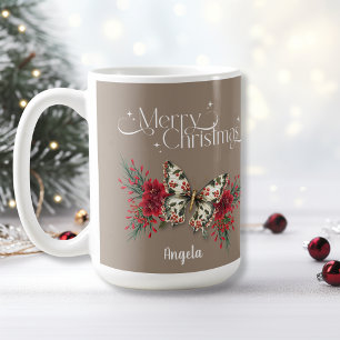 Mug Merry Noël Vintage Papillon Poinsettia