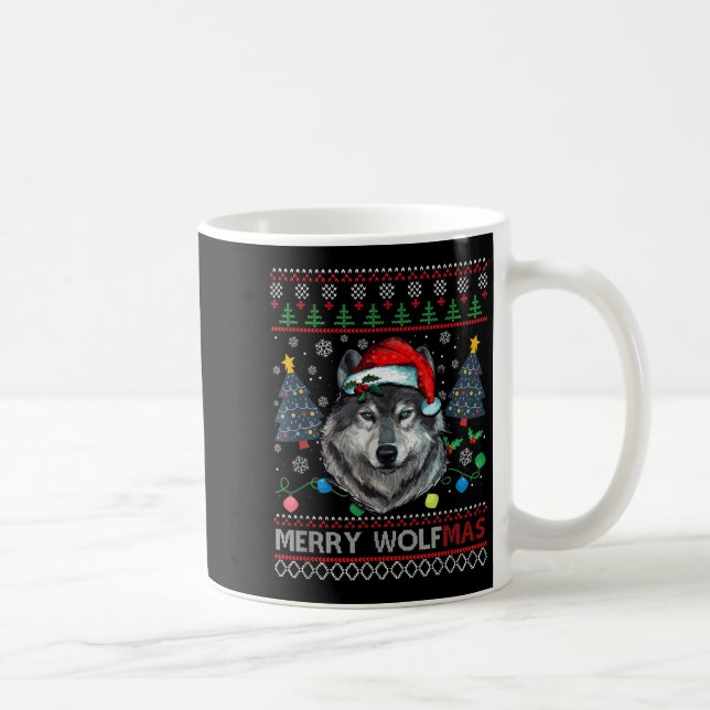 Mug Merry Wolfmas Merry Christmas Wolf Ugly Sweater Fu (Droite)
