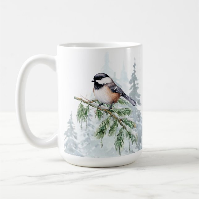 Mug Mésange arbre épicéa hiver aquarelle  (Gauche)