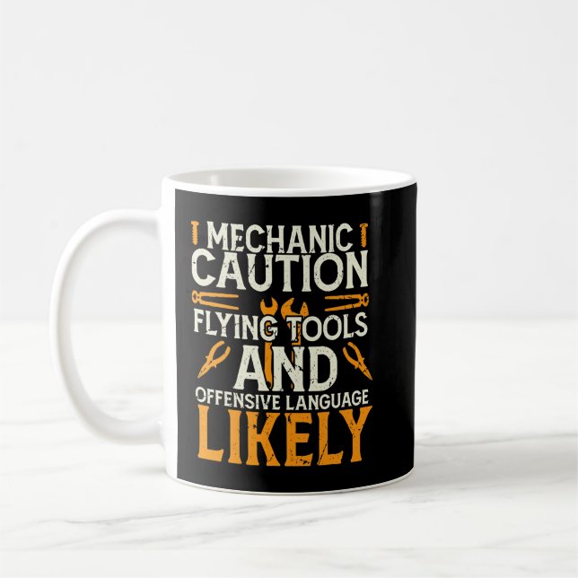 Mug Message de prudence mécanique drôle Auto (Gauche)