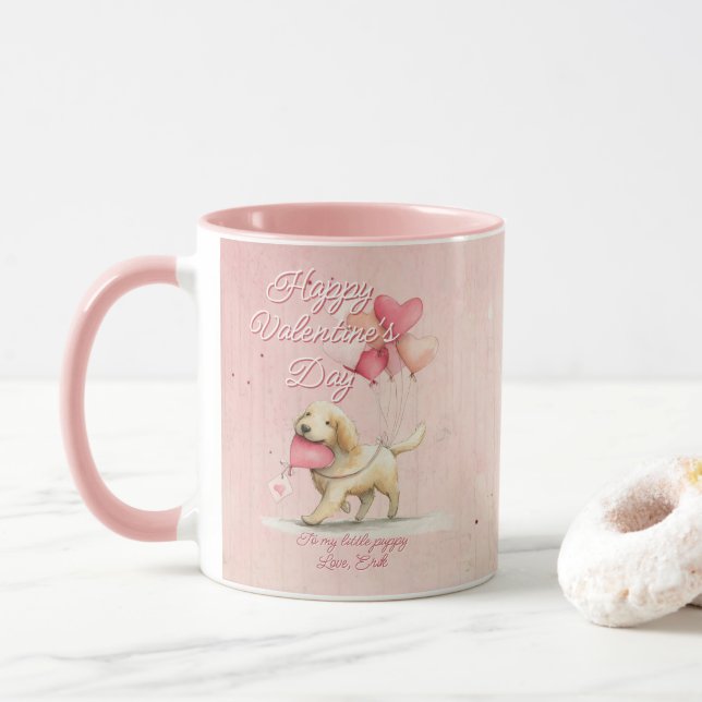 Mug Message personnalisé chien animal Saint-Valentin (Avec donut)