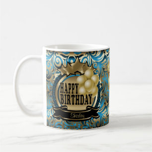 Mug Métallique Bleu et or Bonne étoile d'anniversair