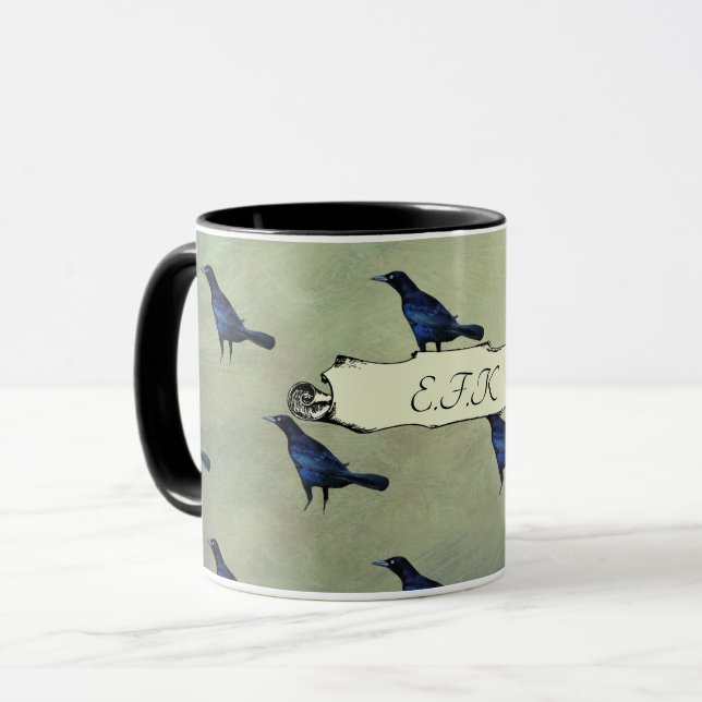 Mug Meurtre des corbeaux Style gothique Vintage Monogr (Devant gauche)