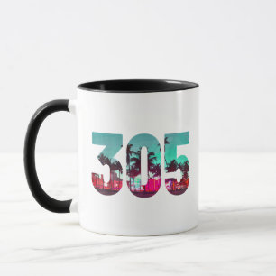Mug Miami 305 Zone Code Floride Palm Trees Vintage Pri