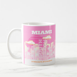 Mug Miami Beach, Miami Travel Art, Preppy, rose