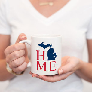 Mug Michigan Maison Rouge Blanc Bleu État Cœur