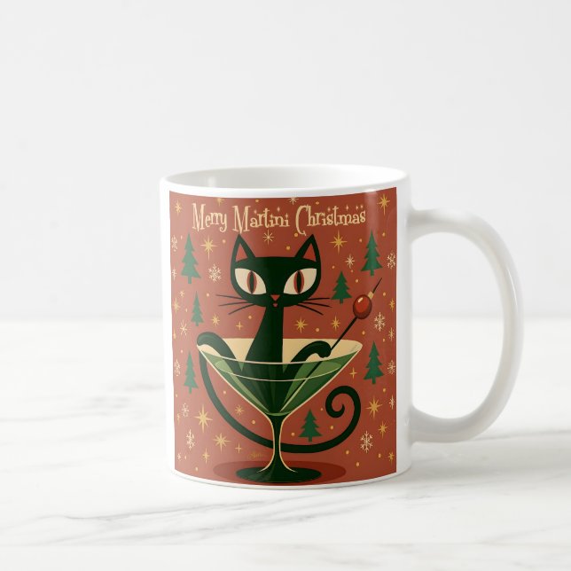 Mug Mid Century Black Cat Merry Martini Christmas (Droite)