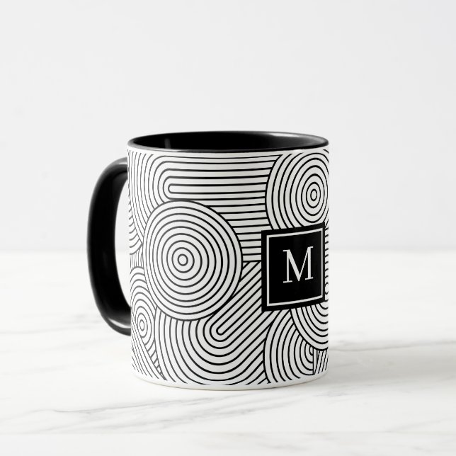 Mug Mid Century Modern Black White Monogrammed Initial (Devant gauche)