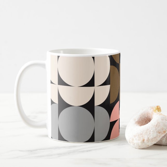Mug Mid-Century Modern Circles and Semicircles Neutral (Avec donut)