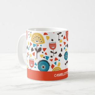 Mug Mid Century Moderne Coloré Floral Nom personnalisé