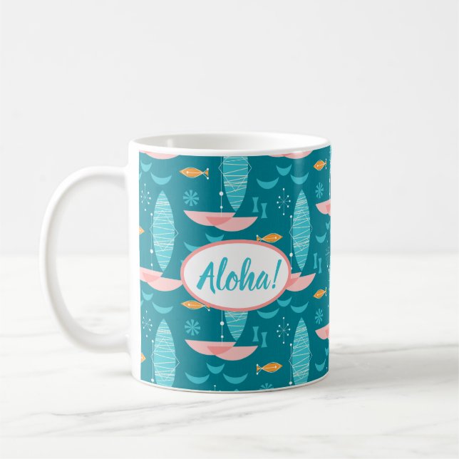 Mug Mid Century Pink Catamaran - Blue Background (Gauche)