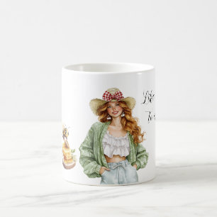 Mug Miel à une abeille rousse chapeau vert pull-over