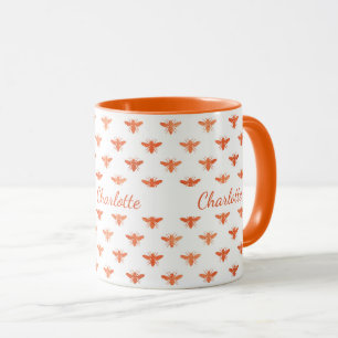 Mug Miel abeilles or blanc script monogramme