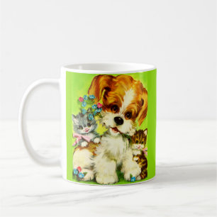 Mug mignon chiot et chatons souriants