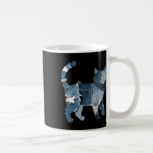 Mug Mignon Denim Patchwork Animal Chaton Rétro 