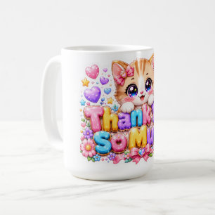 Mug Mignon Kawaii Merci Beaucoup Chat Nom Pastel Rose