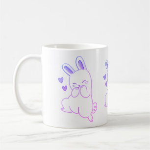 Mug Mignon Kawaii Pastel Violet Lapin Rieur Cœurs