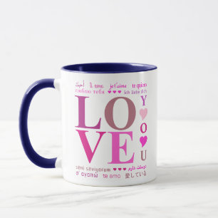 Mug Mignon "LOVE YOU" en Langues romantiques, Rose fil