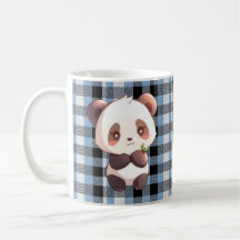 Mignon Panda Kawaii Ours Plaid Bleu Buffalo