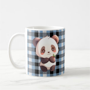 Mug Mignon Panda Kawaii Ours Plaid Bleu Buffalo