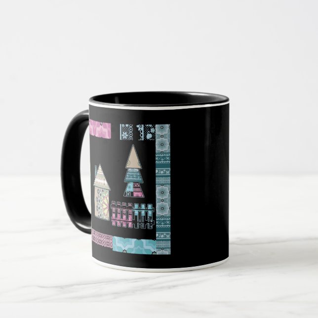 Mug Mignon patchwork de couture maison arbre formes ab (Devant gauche)