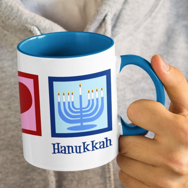 Mug Mignon Peace Love Hanoukka Menorah Blue (Créateur téléchargé)