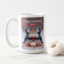 Mignon Valentin Manchot Couple Adorable Amour