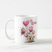 Mignonne abeille amour cœur et floral 