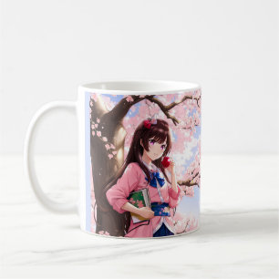 Mug Mignonne Anime Girl Sous Un Arbre En Fleur De Ceri