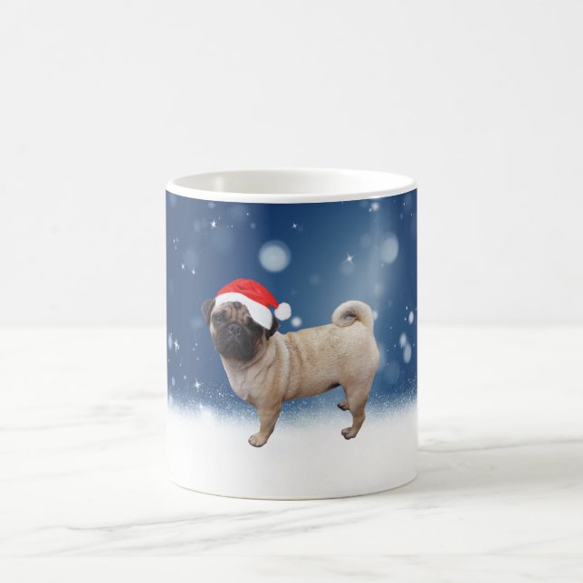 Mug Mignonne chien Carlin Noël Père Noël Chapeau Neige (Centre)