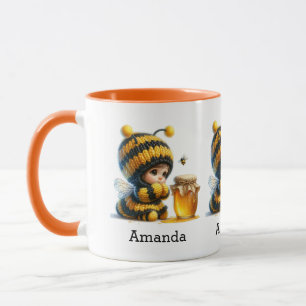 Mug Mignonne fille en costume d'abeille avec miel