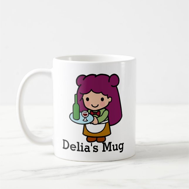 Mug Mignonne fille Waitress avec vin (Gauche)