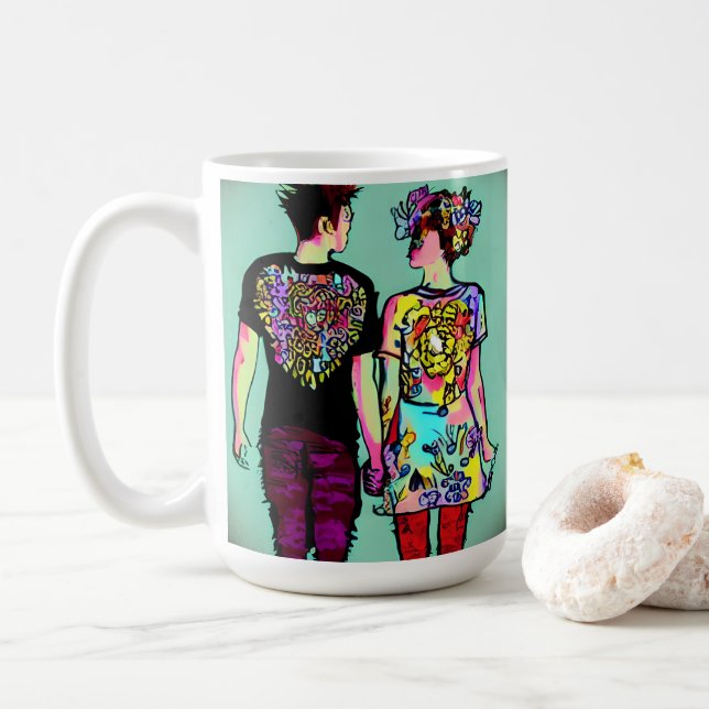 Mug Mignonne Grunge Guy et jolie Punk Girl tenant les  (Avec donut)
