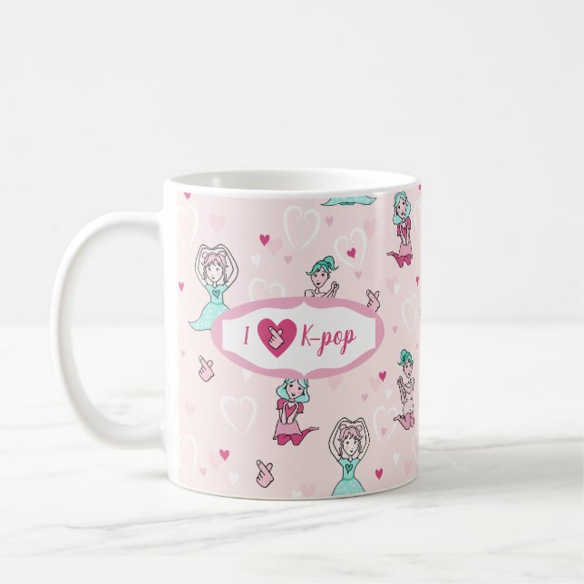 Mug Mignonne I Love K-pop Girls Turquoise Coeur rose (Gauche)