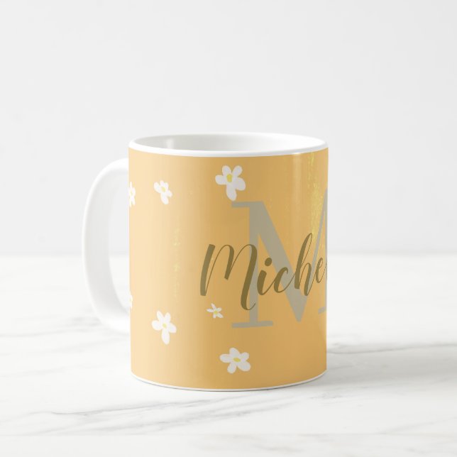 Mug Mignonne Jaune Aesthétique Marguerites Fille Monog (Devant gauche)