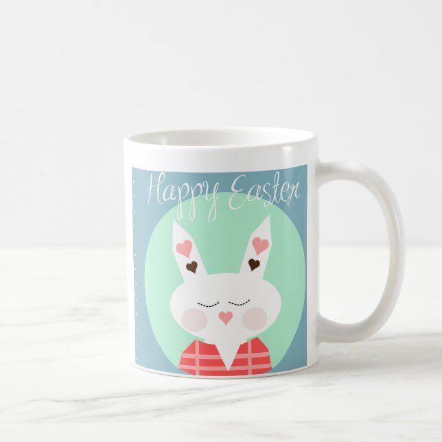 Mug Mignonne lapin de Pâques blanc aux coeurs roses (Droite)