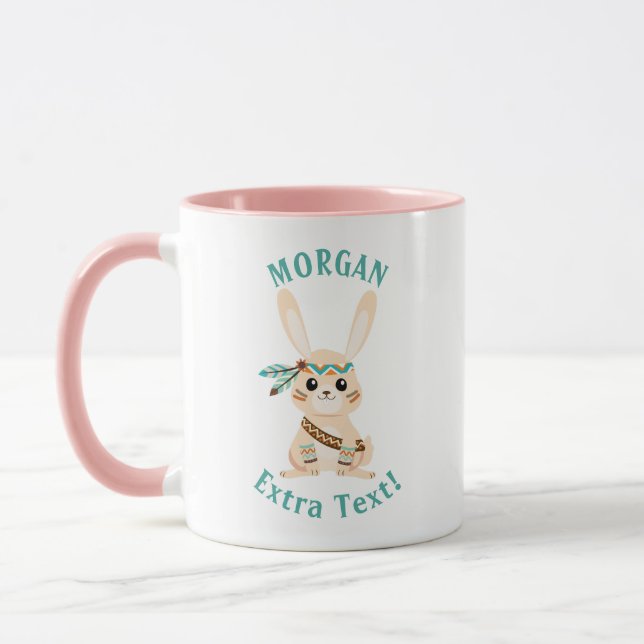 Mug Mignonne Lapin Indien, Personnaliser Nom & Message (Gauche)