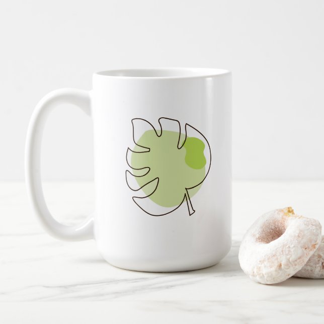 Mug Mignonne ligne art tropical isolé feuillage vert (Avec donut)
